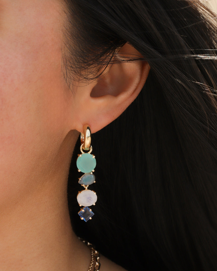 Atelier Mon-4 Mixed Stone Drop Huggies-Earrings-14k Gold Plated, Aqua Chalcedony-Blue Ruby Jewellery-Vancouver Canada