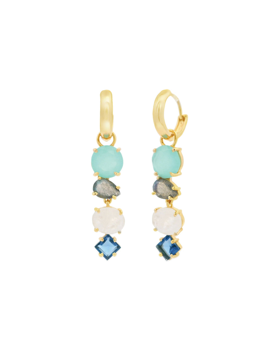 Atelier Mon-4 Mixed Stone Drop Huggies-Earrings-14k Gold Plated, Aqua Chalcedony-Blue Ruby Jewellery-Vancouver Canada