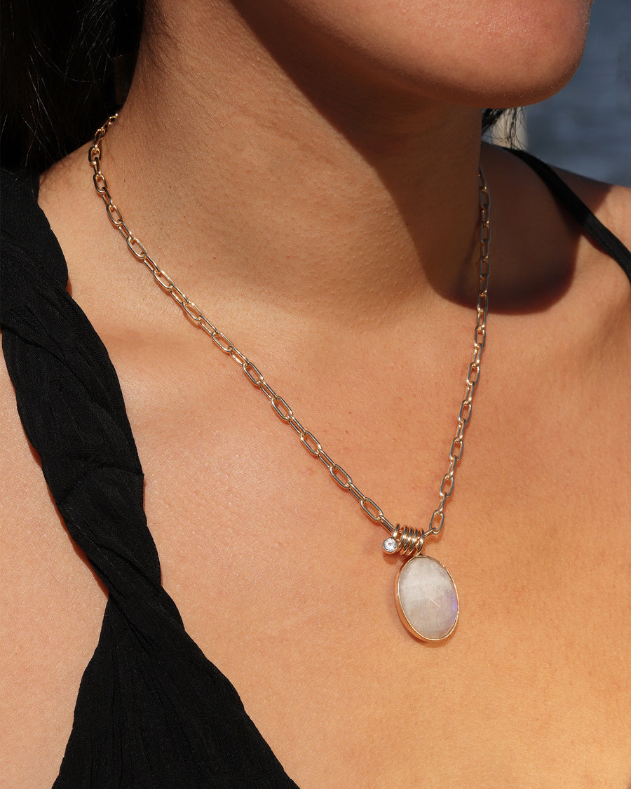 Atelier Mon-Oval Stone Paperclip Necklace-Necklaces-14k Gold Plated, Moonstone-Blue Ruby Jewellery-Vancouver Canada