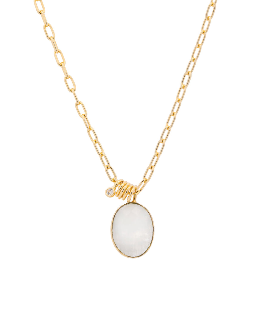 Atelier Mon-Oval Stone Paperclip Necklace-Necklaces-14k Gold Plated, Moonstone-Blue Ruby Jewellery-Vancouver Canada