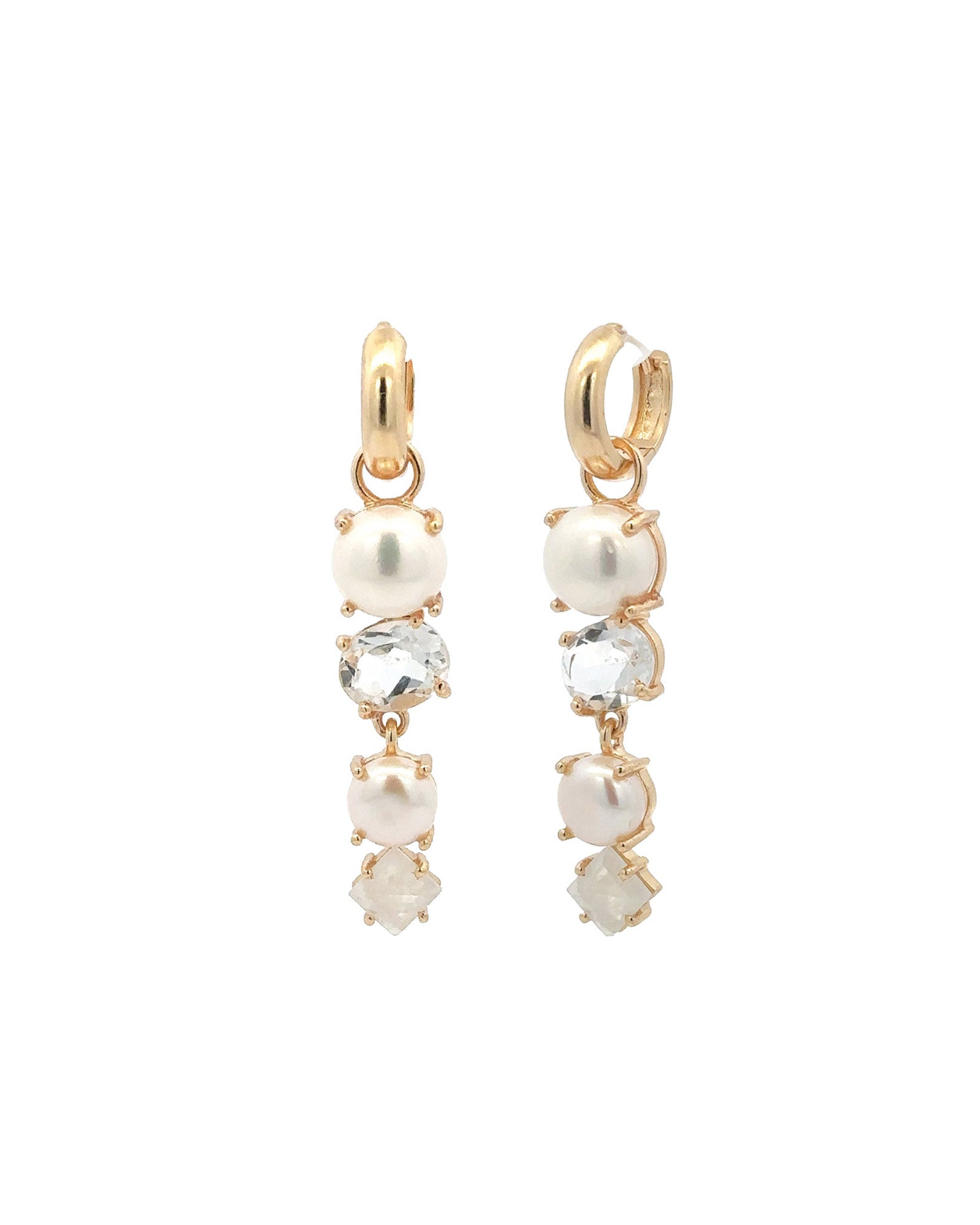 Atelier Mon-4 Mixed Stone & Pearl Drop Huggies-Earrings-14k Gold Plated, White Pearl-Blue Ruby Jewellery-Vancouver Canada