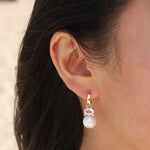 Atelier Mon-Crystal Pearl Drop Huggies-Earrings-14k Gold Plated, White Pearl-Blue Ruby Jewellery-Vancouver Canada