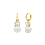 Atelier Mon-Crystal Pearl Drop Huggies-Earrings-14k Gold Plated, White Pearl-Blue Ruby Jewellery-Vancouver Canada