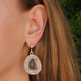 Atelier Mon-CZ Halo Teardrop Hooks-Earrings-14k Gold Plated, Natural Rock Crystal-Blue Ruby Jewellery-Vancouver Canada