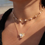 Atelier Mon-Station Pearl Paperclip Necklace-Necklaces-14k Gold Plated, White Pearl-Blue Ruby Jewellery-Vancouver Canada