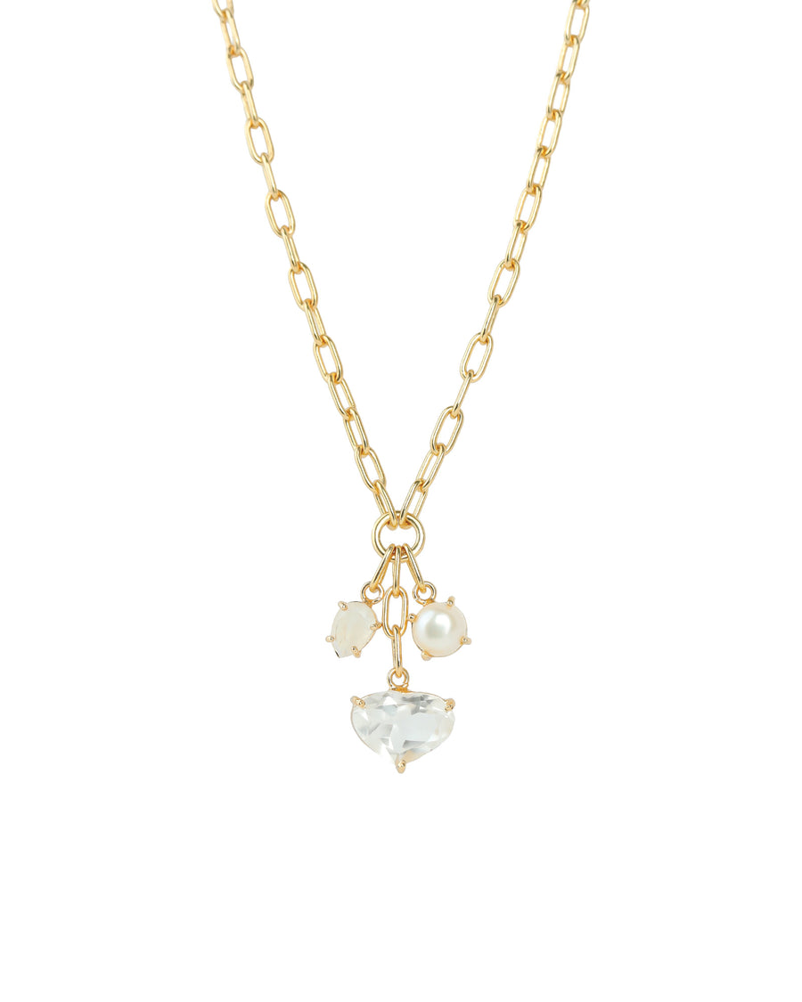 Atelier Mon-Heart Crystal Cluster Paperclip Necklace-Necklaces-14k Gold Plated, White Pearl-Blue Ruby Jewellery-Vancouver Canada