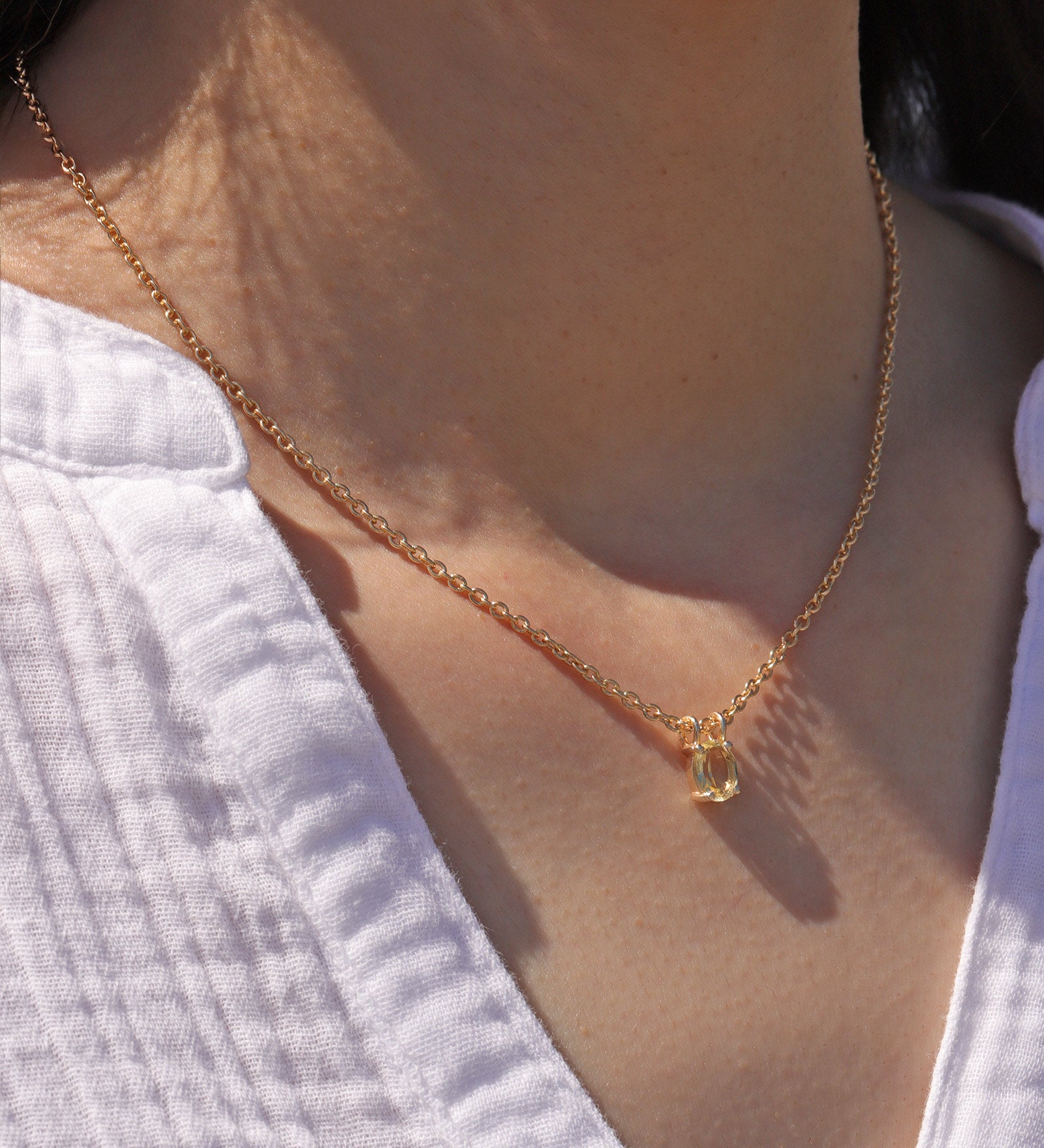 Oval Stone Necklace 14k Gold Plated, Yellow Hydro Quartz