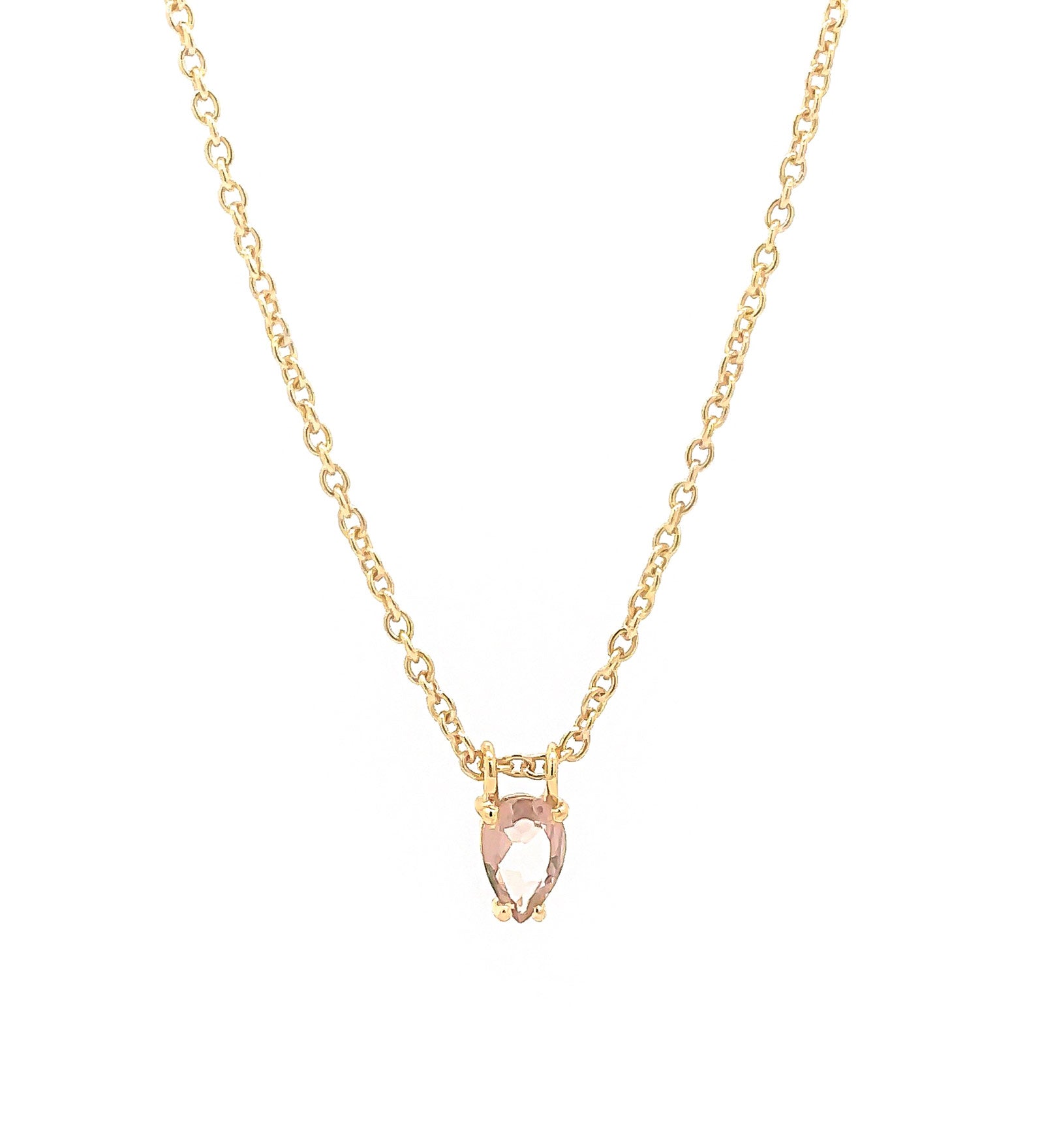 Teardrop Stone Necklace 14k Gold Plated, Hydro Pink Amethyst