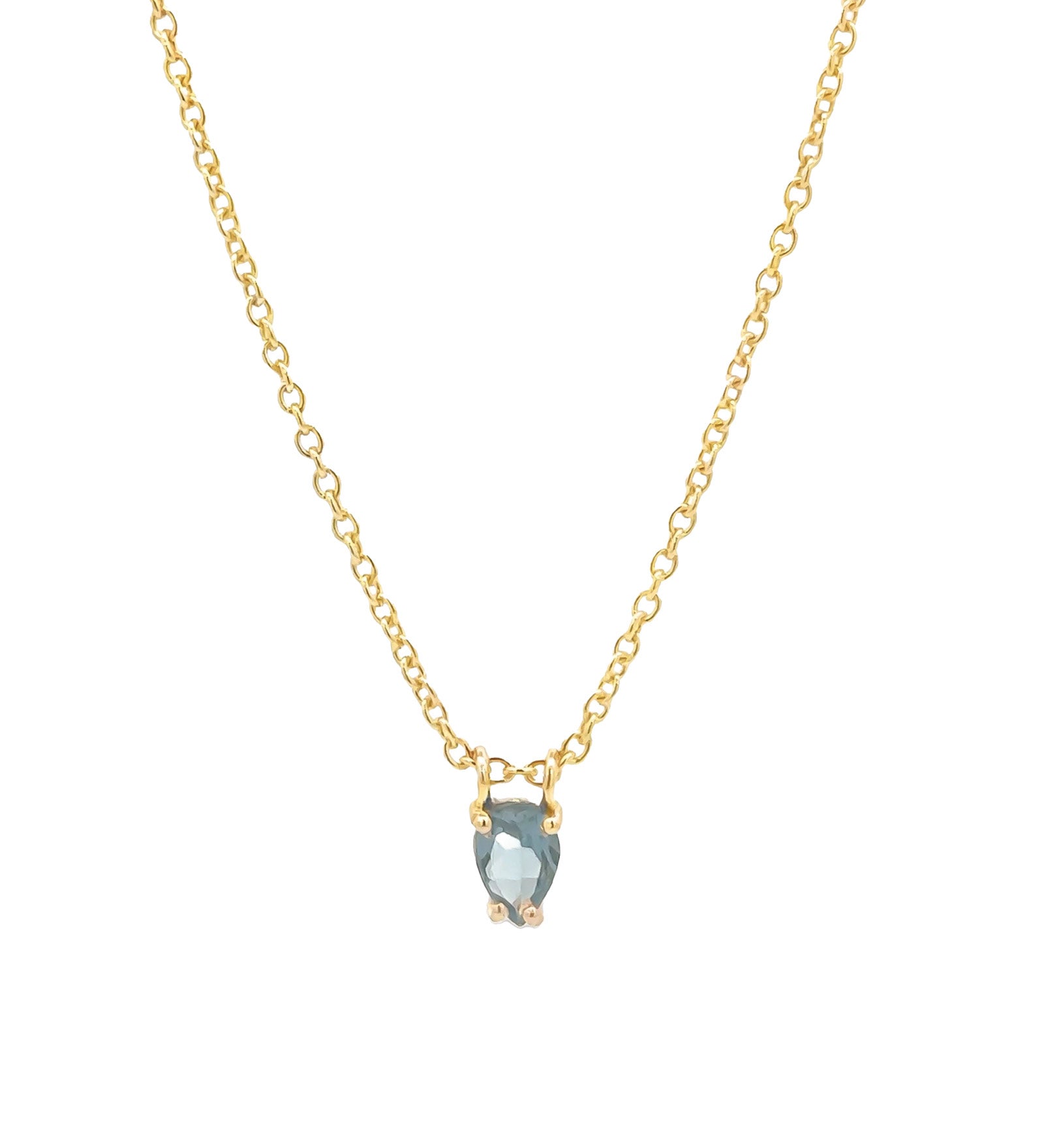 Teardrop Stone Necklace 14k Gold Plated, Hydro London Blue Topaz