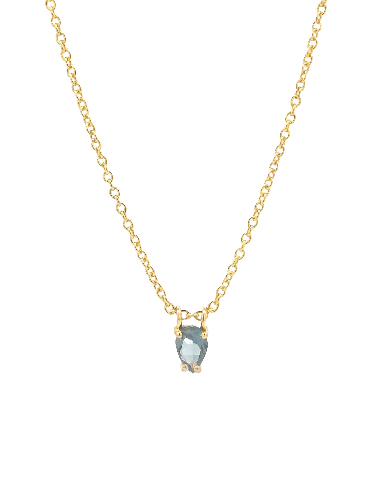 Teardrop Stone Necklace 14k Gold Plated, Hydro London Blue Topaz