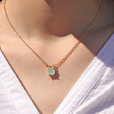 Square Stone Necklace 14k Gold Plated, Aqua Chalcedony