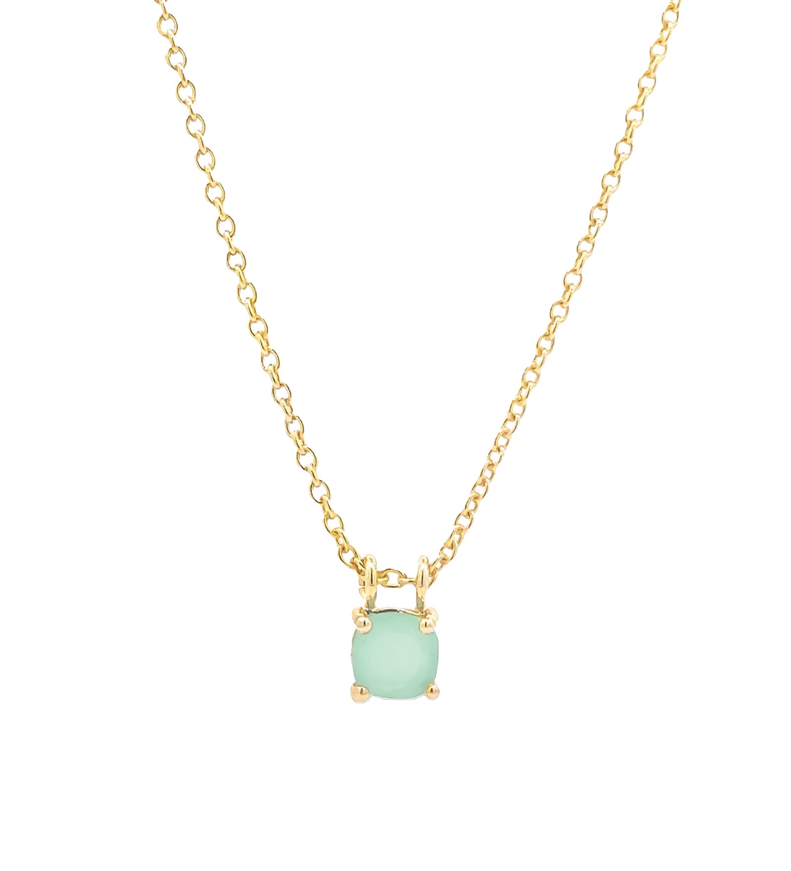 Atelier Mon-Square Stone Necklace-Necklaces-14k Gold Plated, Aqua Chalcedony-Blue Ruby Jewellery-Vancouver Canada