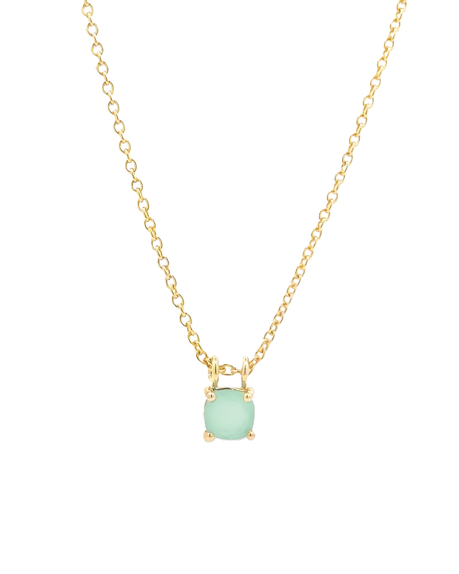 Atelier Mon-Square Stone Necklace-Necklaces-14k Gold Plated, Aqua Chalcedony-Blue Ruby Jewellery-Vancouver Canada