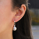 Atelier Mon-Pearl Bezel CZ Huggies-Earrings-14k Gold Plated, White Pearl-Blue Ruby Jewellery-Vancouver Canada