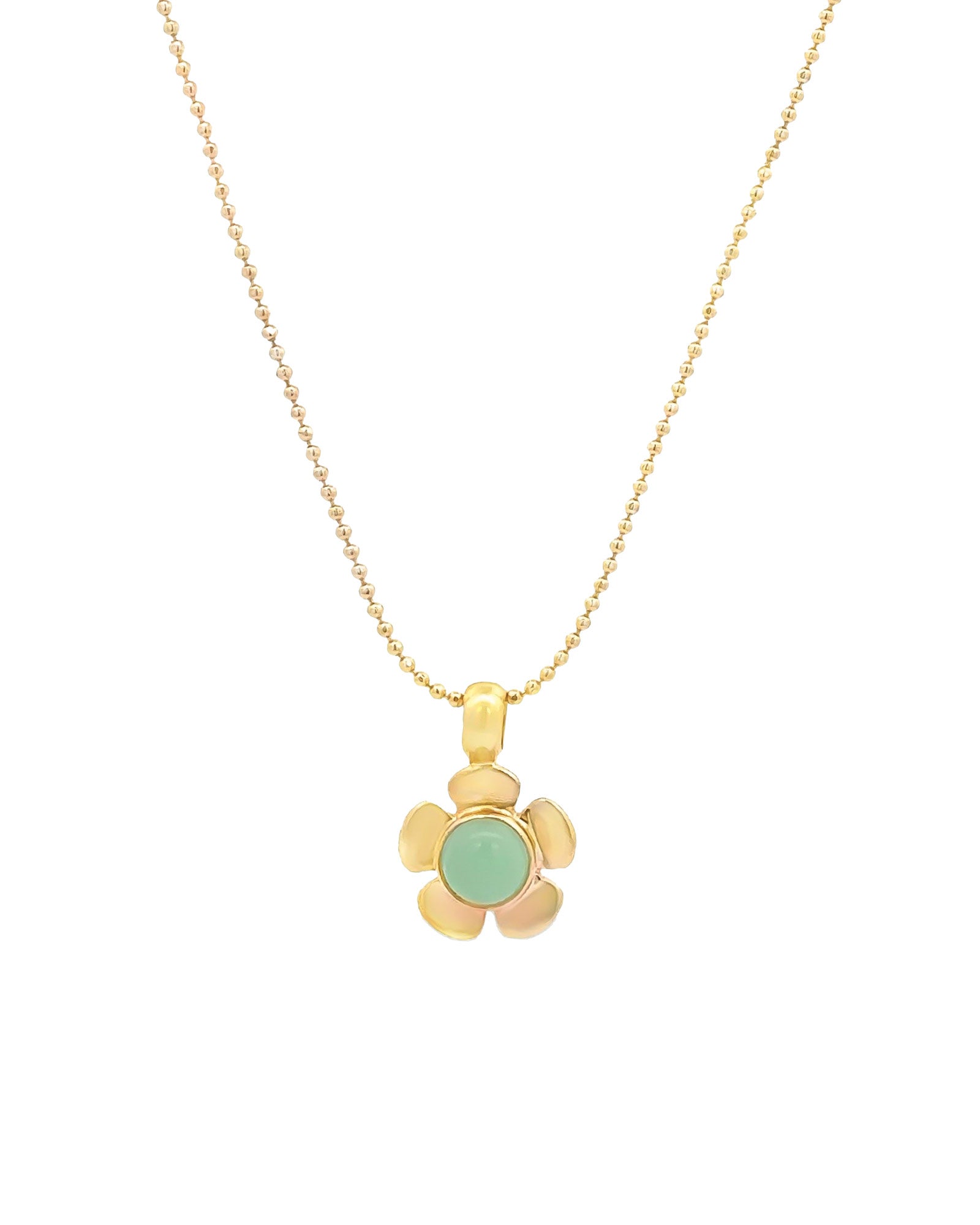 Daisy Stone Ball Chain Necklace 14k Gold Plated, Aqua Chalcedony