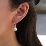 Atelier Mon-Single Pearl Drop Huggies-Earrings-14k Gold Plated, White Pearl-Blue Ruby Jewellery-Vancouver Canada