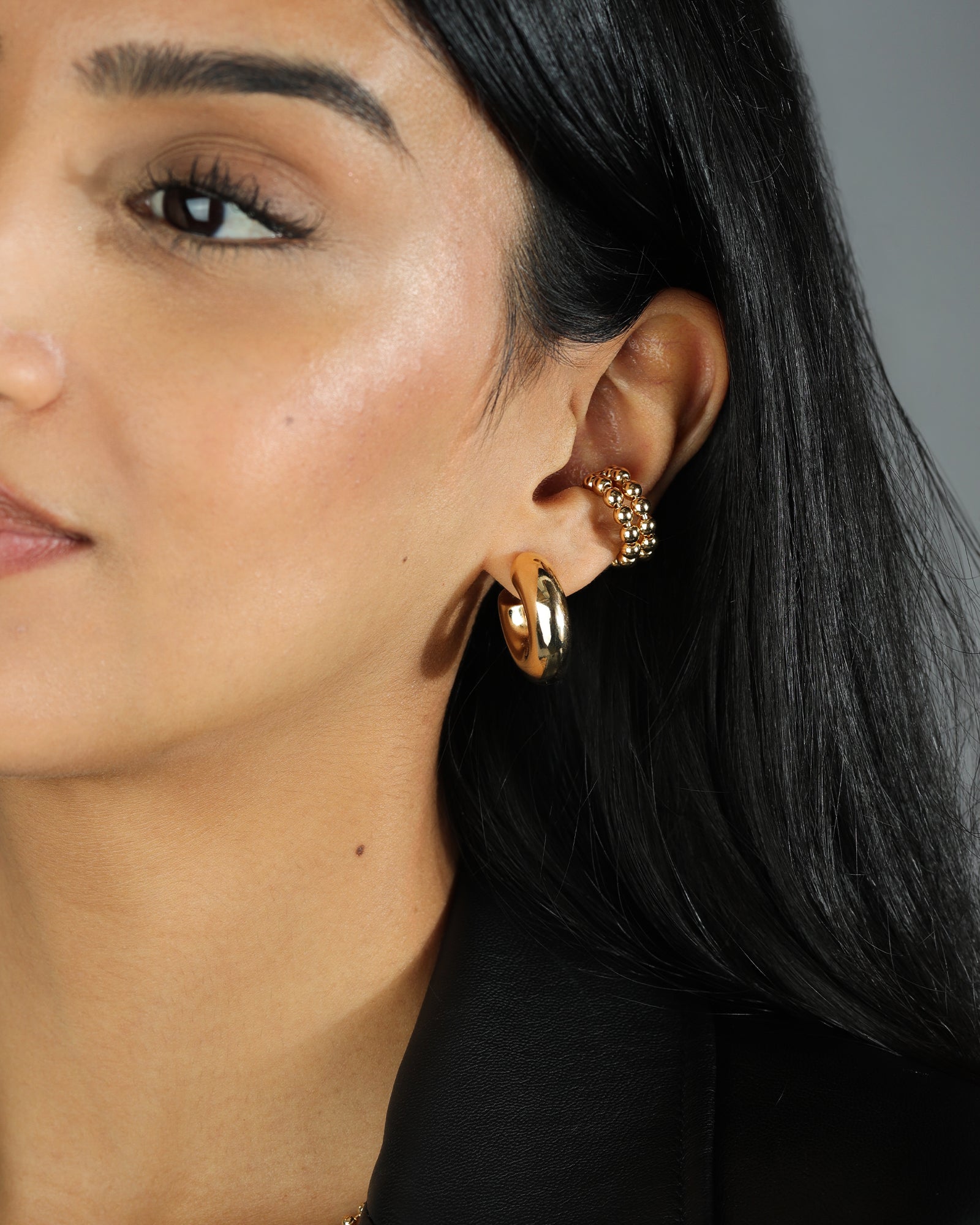 2 Row Beaded Ear Cuff 18k Gold Plated