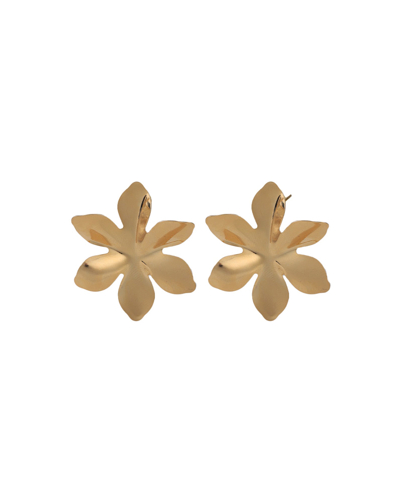 Baseline-6 Petal Wavy Flower Studs-Earrings-18k Gold Plated-Blue Ruby Jewellery-Vancouver Canada