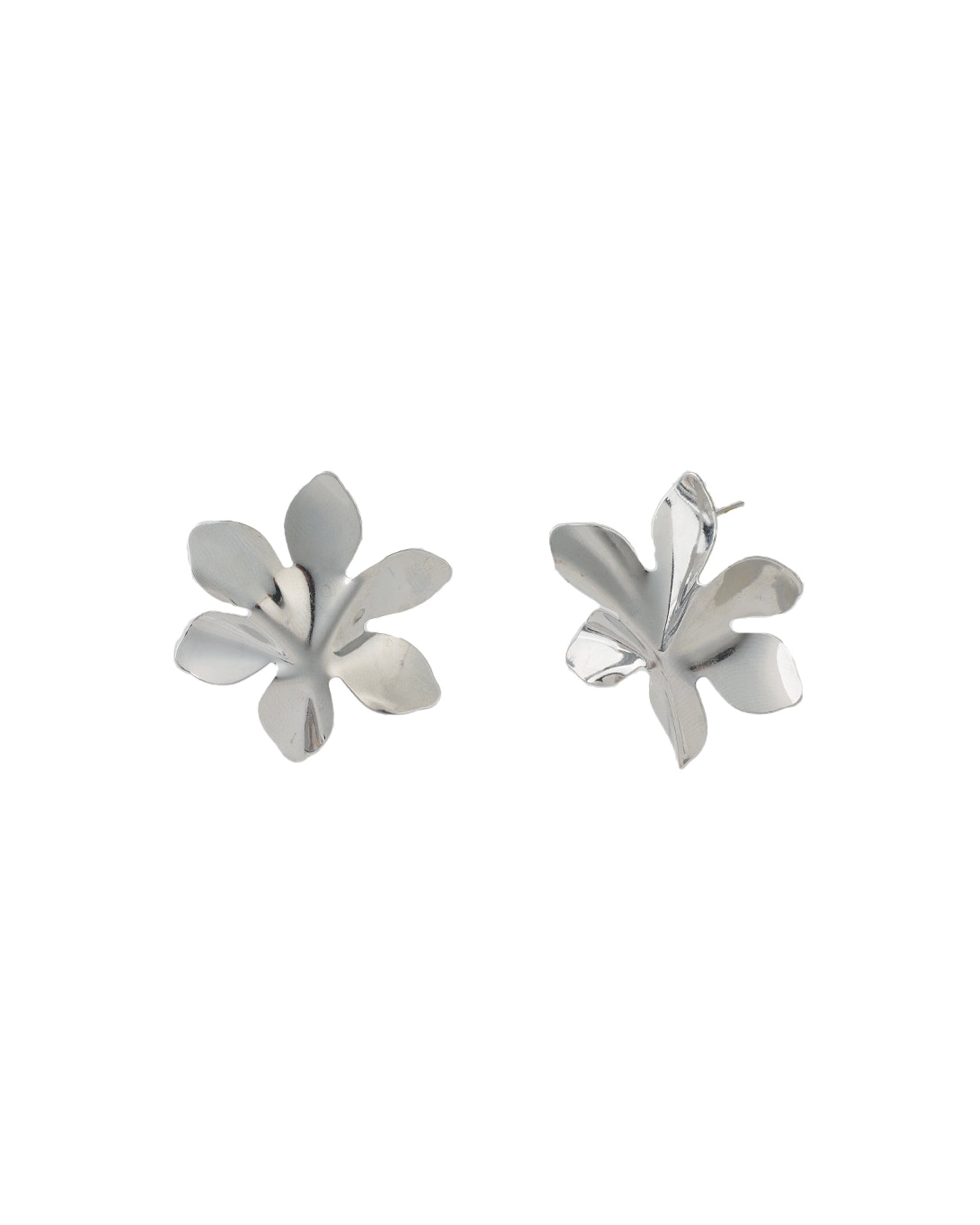 Baseline-6 Petal Wavy Flower Studs-Earrings-Rhodium Plated-Blue Ruby Jewellery-Vancouver Canada