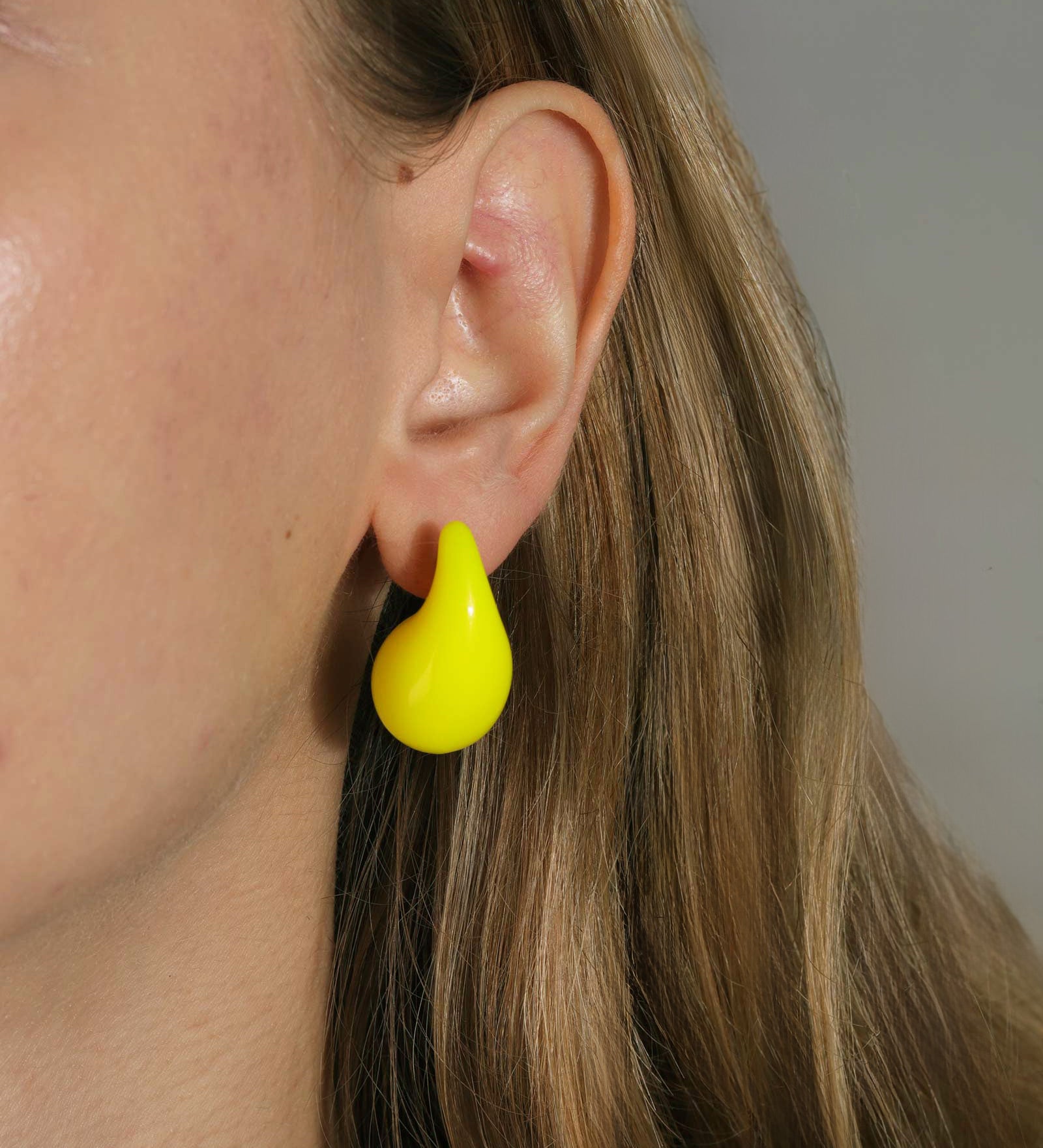 Enamel Teardrop Studs 18k Gold Plated, Neon Yellow Enamel