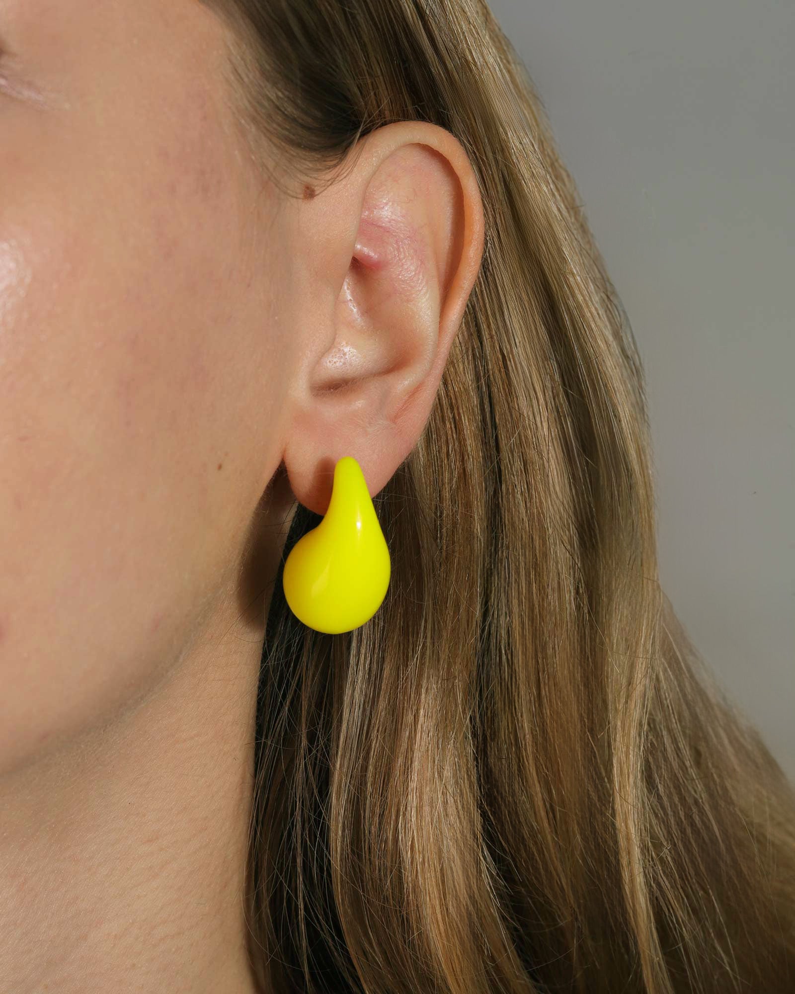 Enamel Teardrop Studs 18k Gold Plated, Neon Yellow Enamel