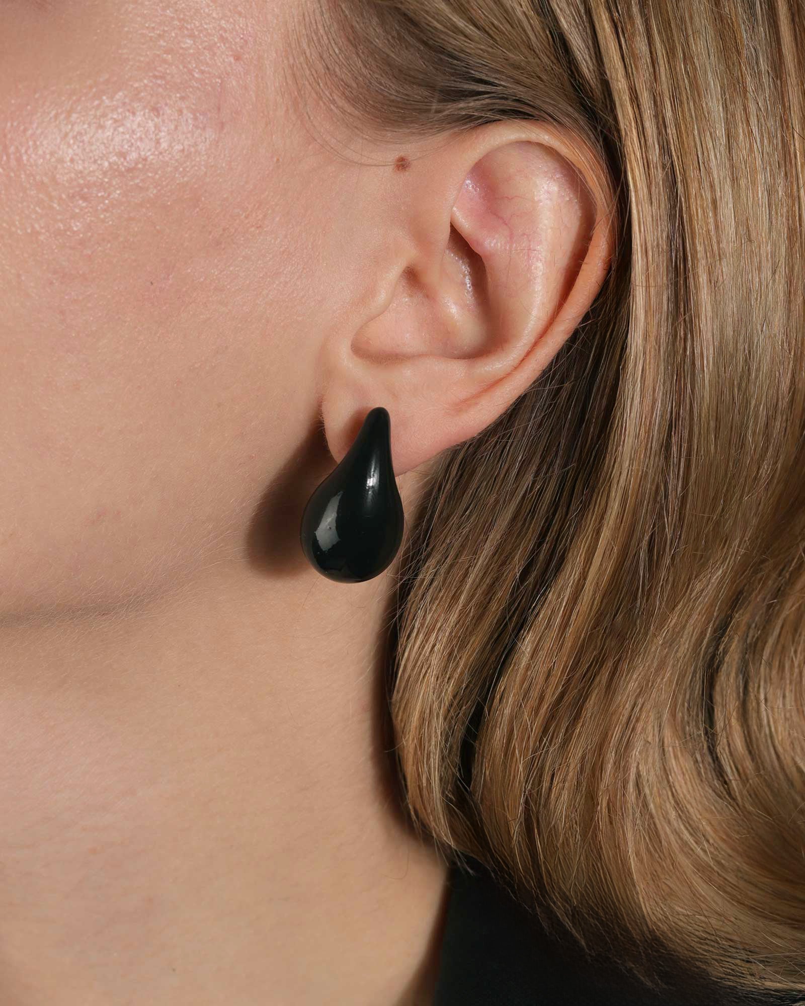 Enamel Teardrop Studs 18k Gold Plated, Black Enamel