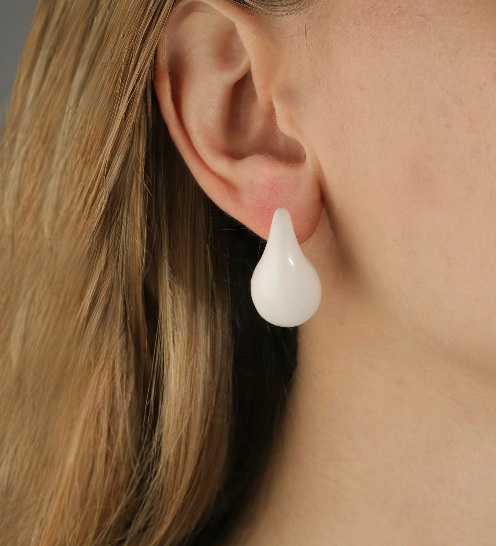 Enamel Teardrop Studs 18k Gold Plated, White Enamel