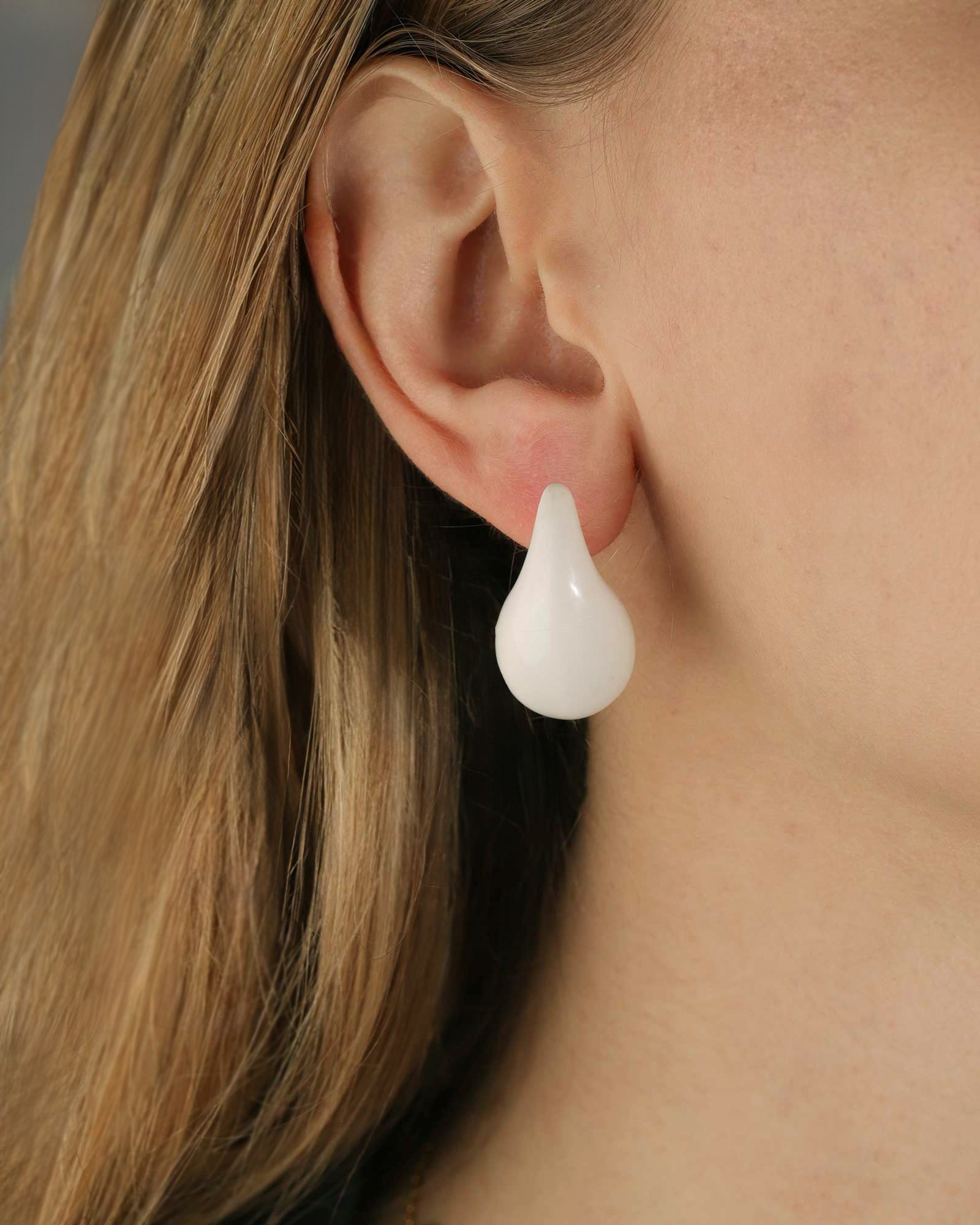 Enamel Teardrop Studs 18k Gold Plated, White Enamel