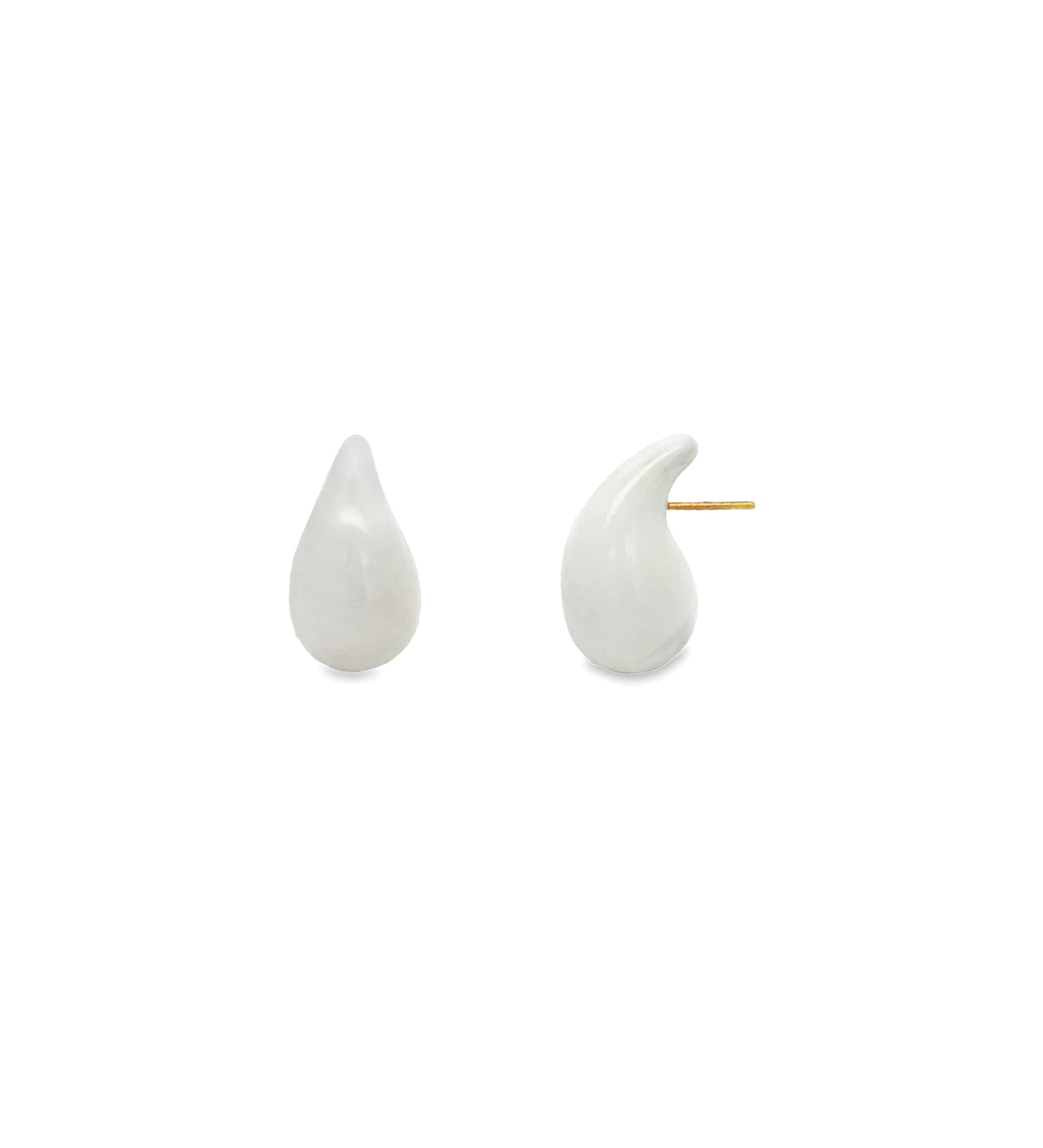 Baseline-Enamel Teardrop Studs-Earrings-18k Gold Plated, White Enamel-Blue Ruby Jewellery-Vancouver Canada