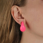 Enamel Teardrop Studs 18k Gold Plated, Hot Pink Enamel