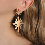 Retro Two Flower Drop Studs 18k Gold Plated