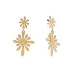 Baseline-Retro Two Flower Drop Studs-Earrings-18k Gold Plated-Blue Ruby Jewellery-Vancouver Canada