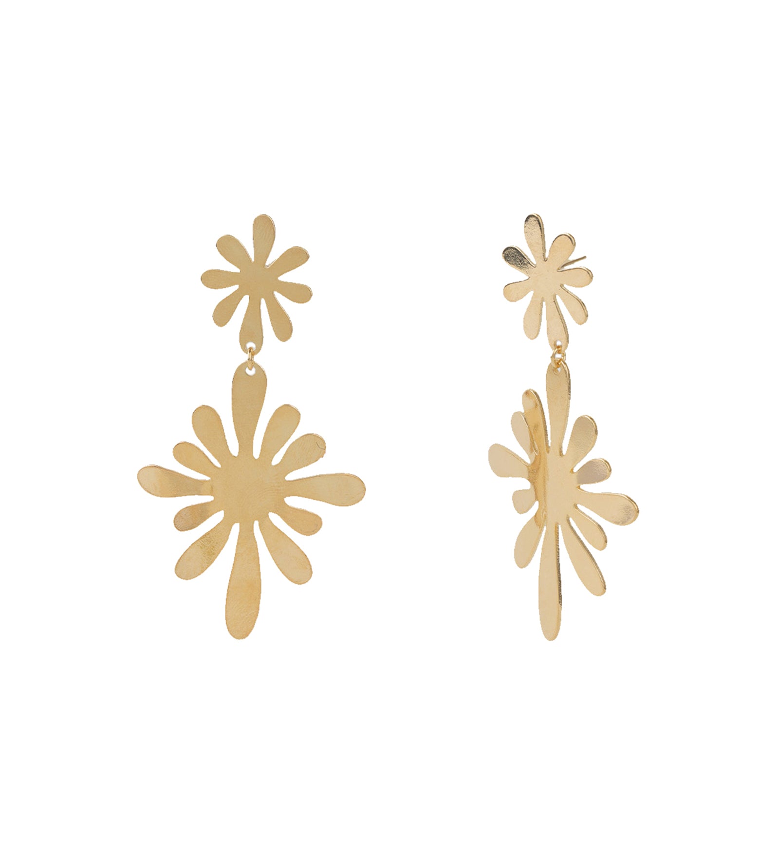 Baseline-Retro Two Flower Drop Studs-Earrings-18k Gold Plated-Blue Ruby Jewellery-Vancouver Canada