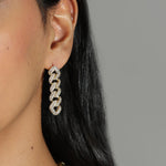 Pavé Curb Chain Drop Studs 18k Gold Plated, Cubic Zirconia