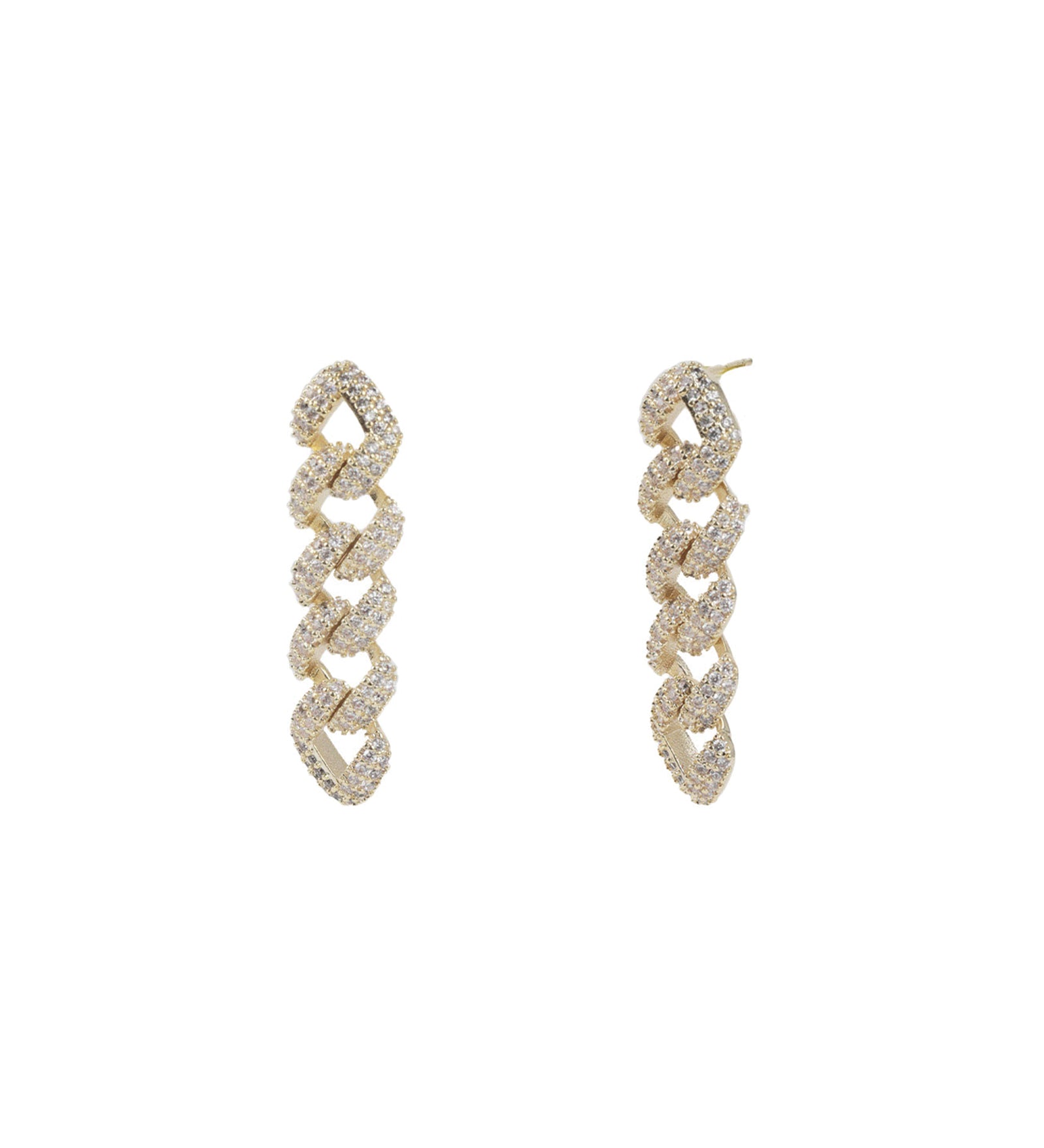 Baseline-Pavé Curb Chain Drop Studs-Earrings-18k Gold Plated, Cubic Zirconia-Blue Ruby Jewellery-Vancouver Canada