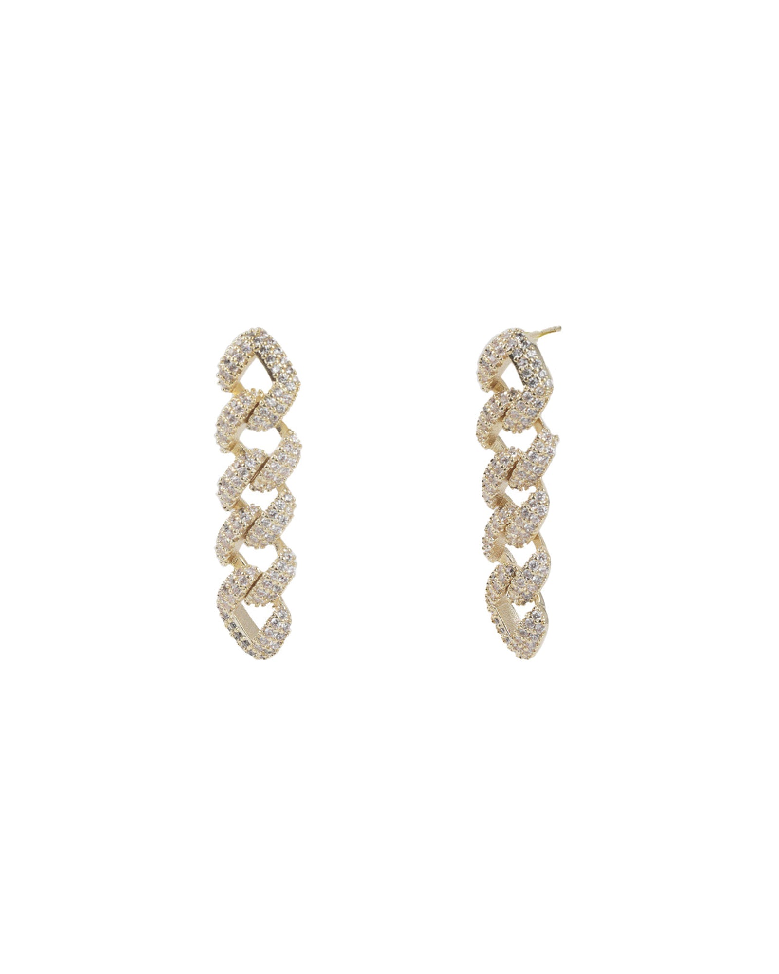 Baseline-Pavé Curb Chain Drop Studs-Earrings-18k Gold Plated, Cubic Zirconia-Blue Ruby Jewellery-Vancouver Canada