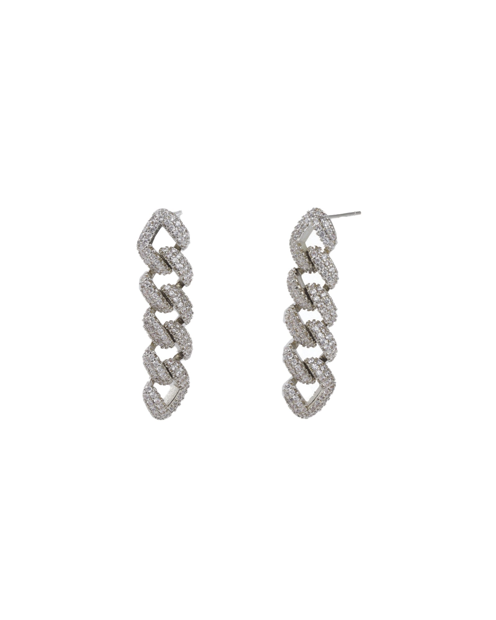 Baseline-Pavé Curb Chain Drop Studs-Earrings-Rhodium Plated, Cubic Zirconia-Blue Ruby Jewellery-Vancouver Canada