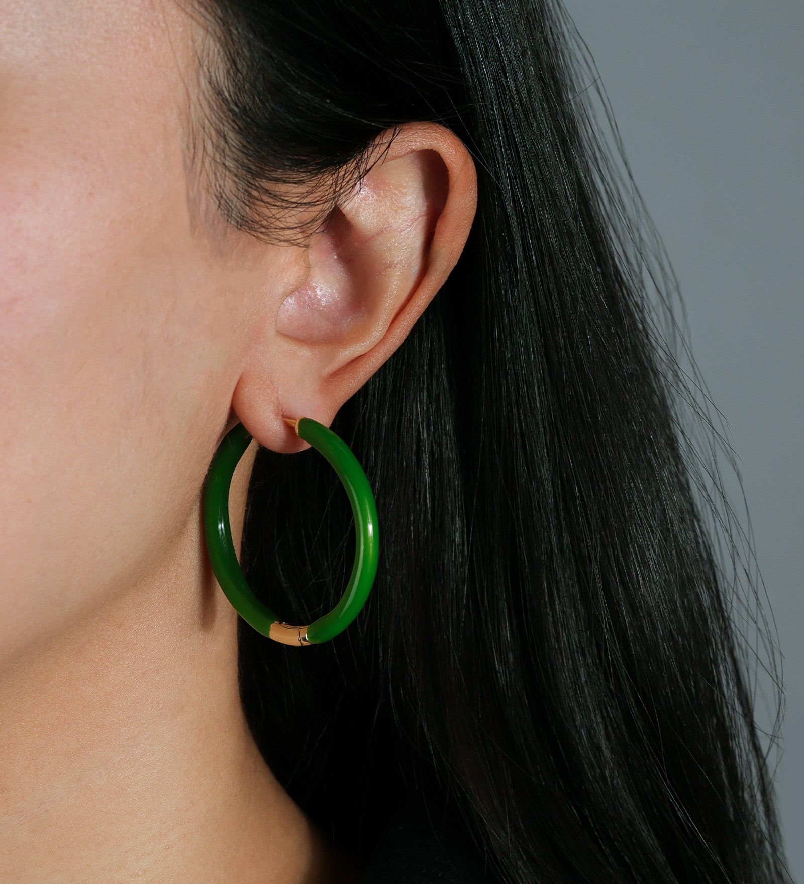 Enamel Hinge Hoops | 38mm 18k Gold Plated, Green Enamel