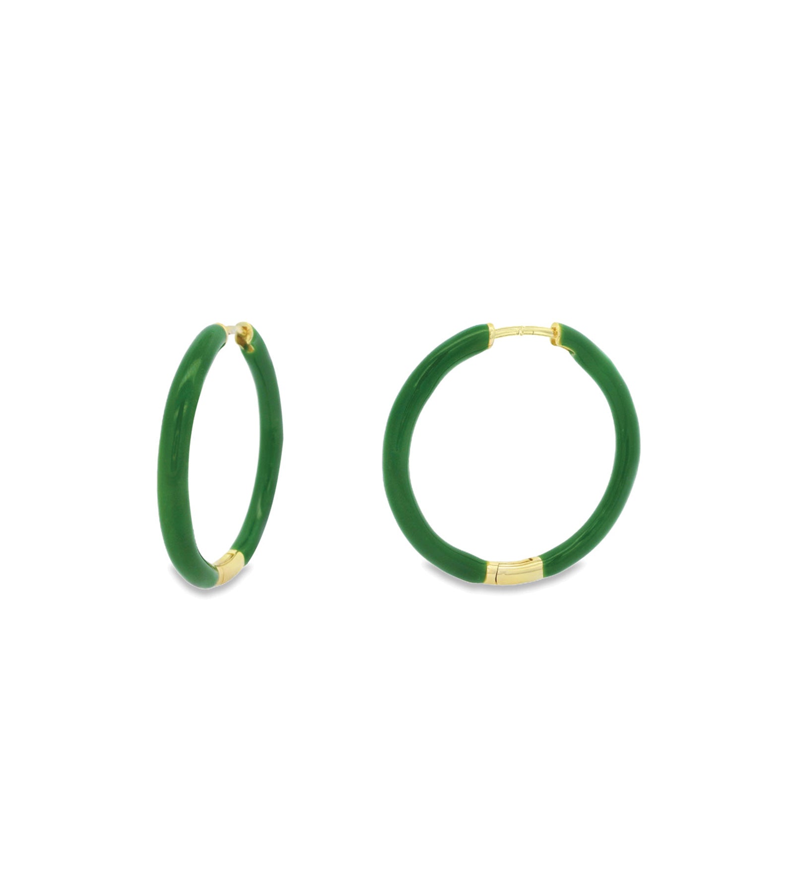 Baseline-Enamel Hinge Hoops | 38mm-Earrings-18k Gold Plated, Green Enamel-Blue Ruby Jewellery-Vancouver Canada