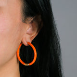 Enamel Hinge Hoops | 38mm 18k Gold Plated, Orange Enamel