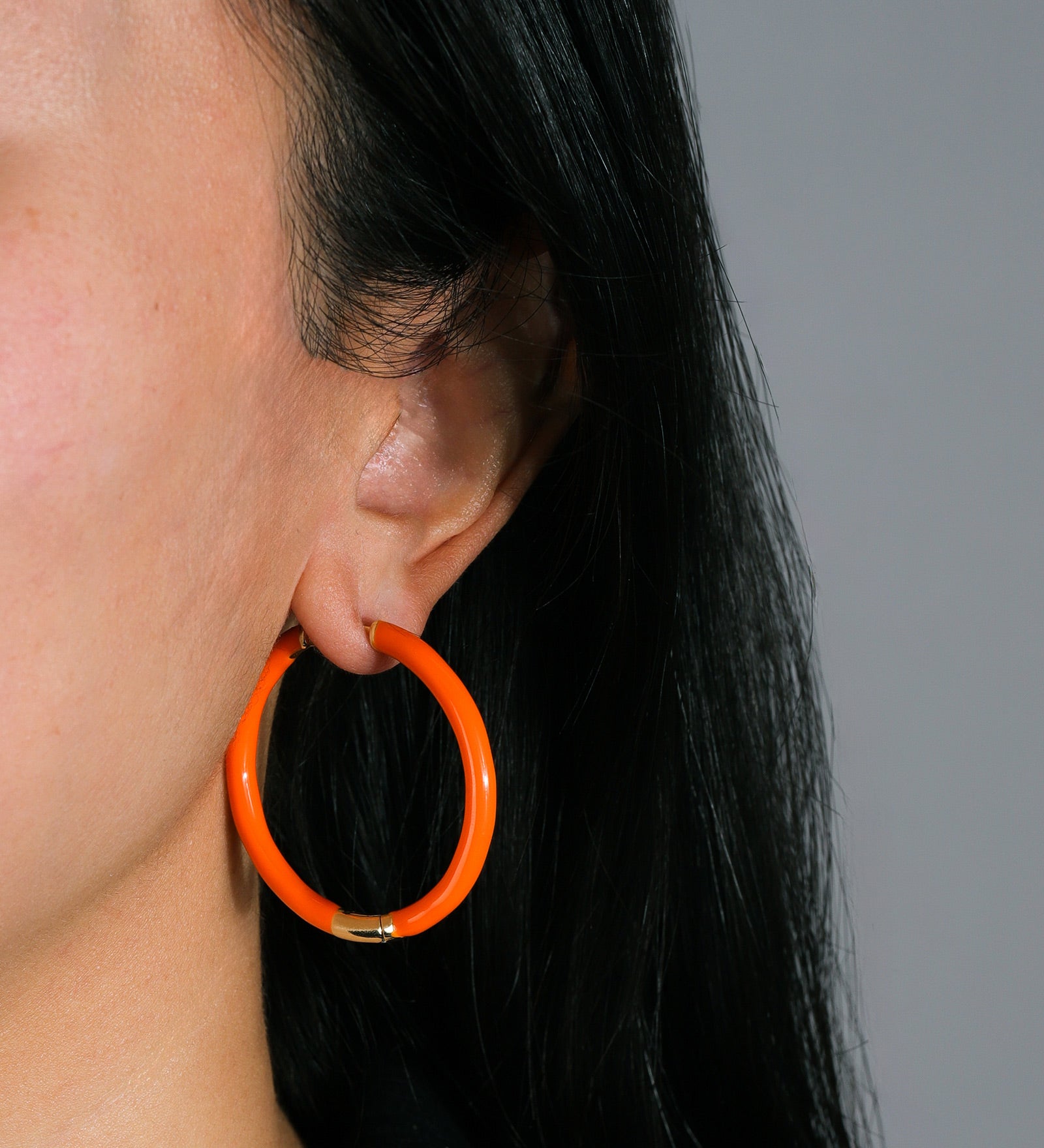 Enamel Hinge Hoops | 38mm 18k Gold Plated, Orange Enamel