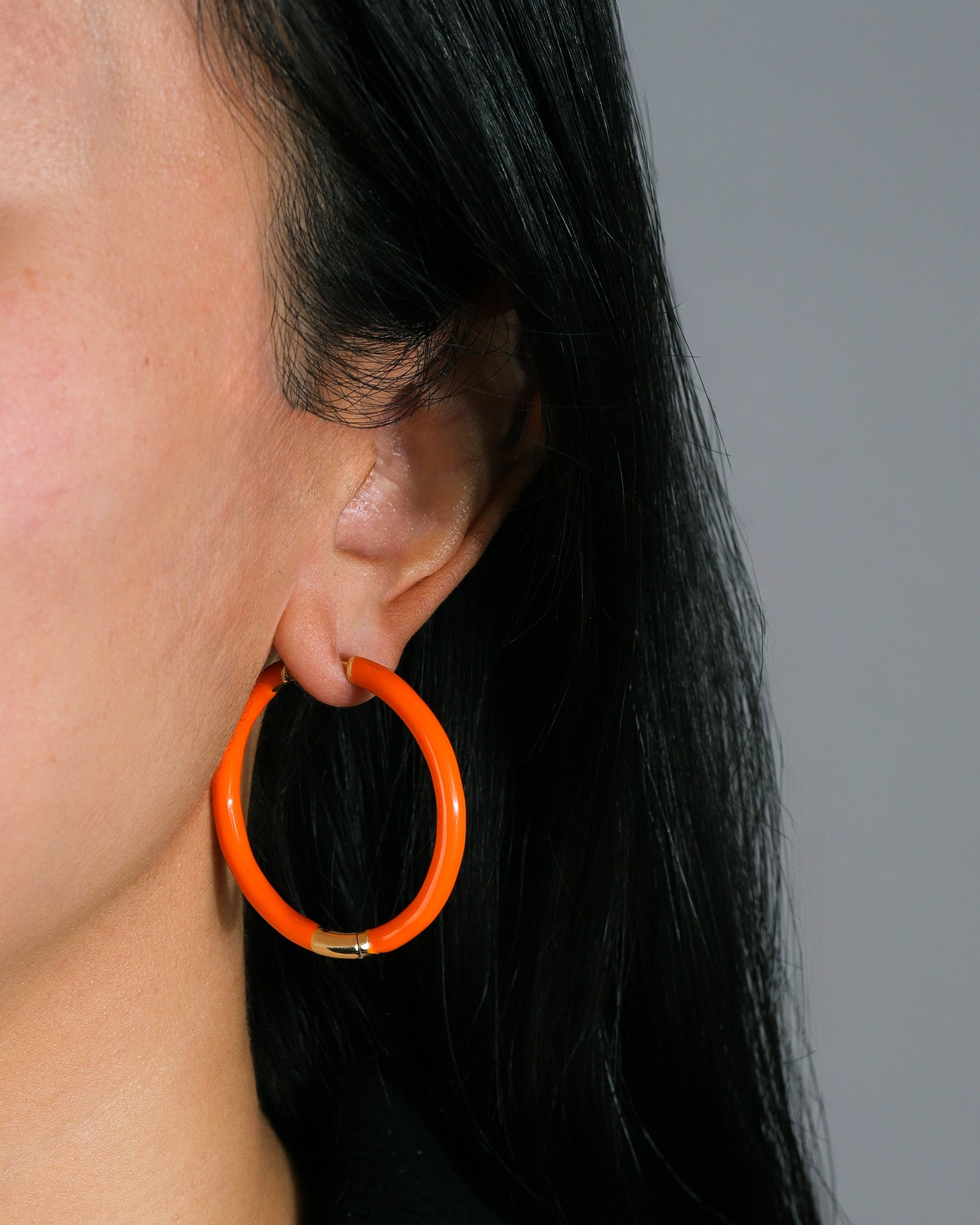 Enamel Hinge Hoops | 38mm 18k Gold Plated, Orange Enamel