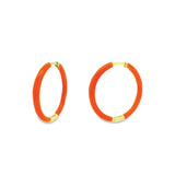 Baseline-Enamel Hinge Hoops | 38mm-Earrings-18k Gold Plated, Orange Enamel-Blue Ruby Jewellery-Vancouver Canada