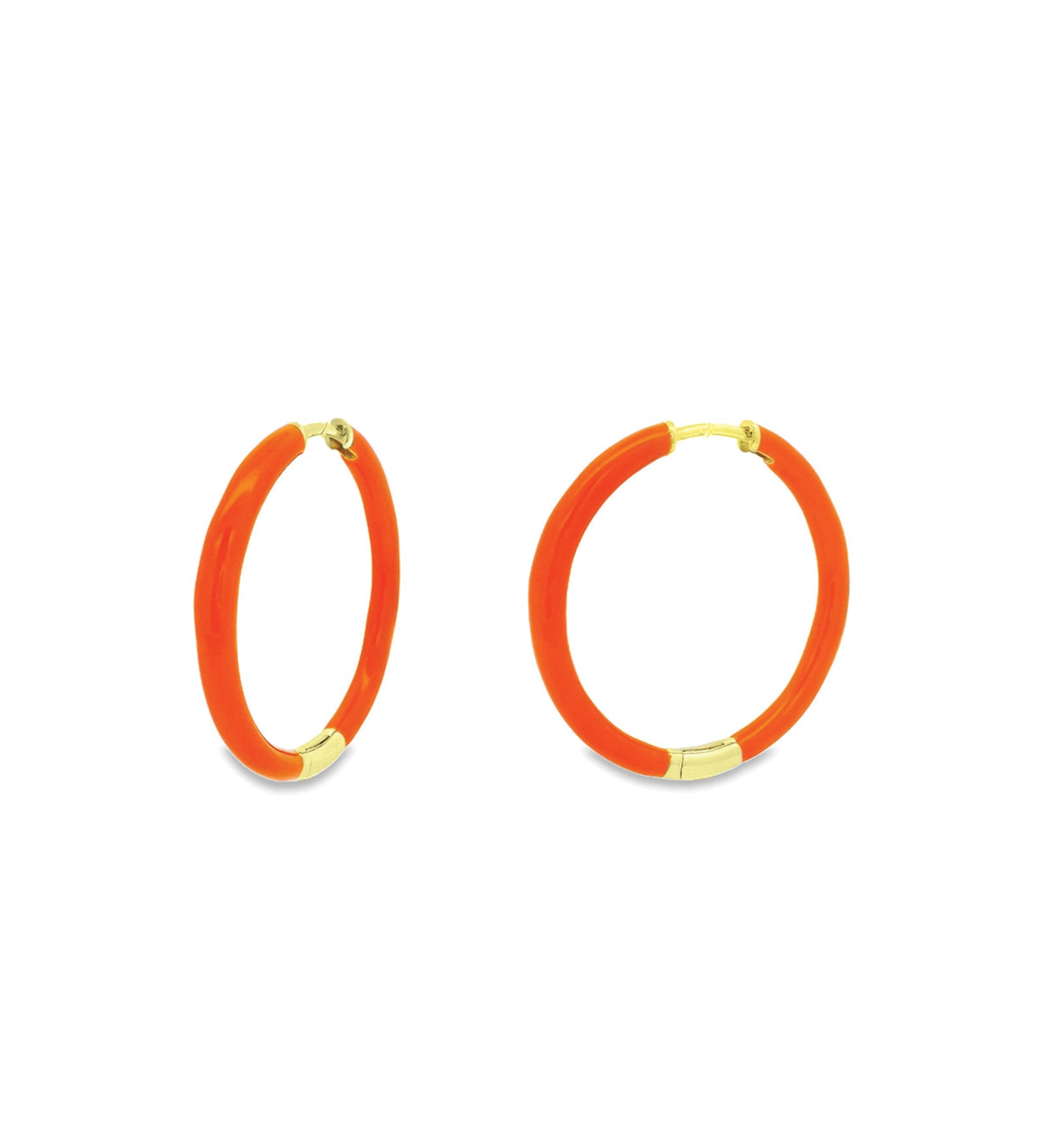 Baseline-Enamel Hinge Hoops | 38mm-Earrings-18k Gold Plated, Orange Enamel-Blue Ruby Jewellery-Vancouver Canada