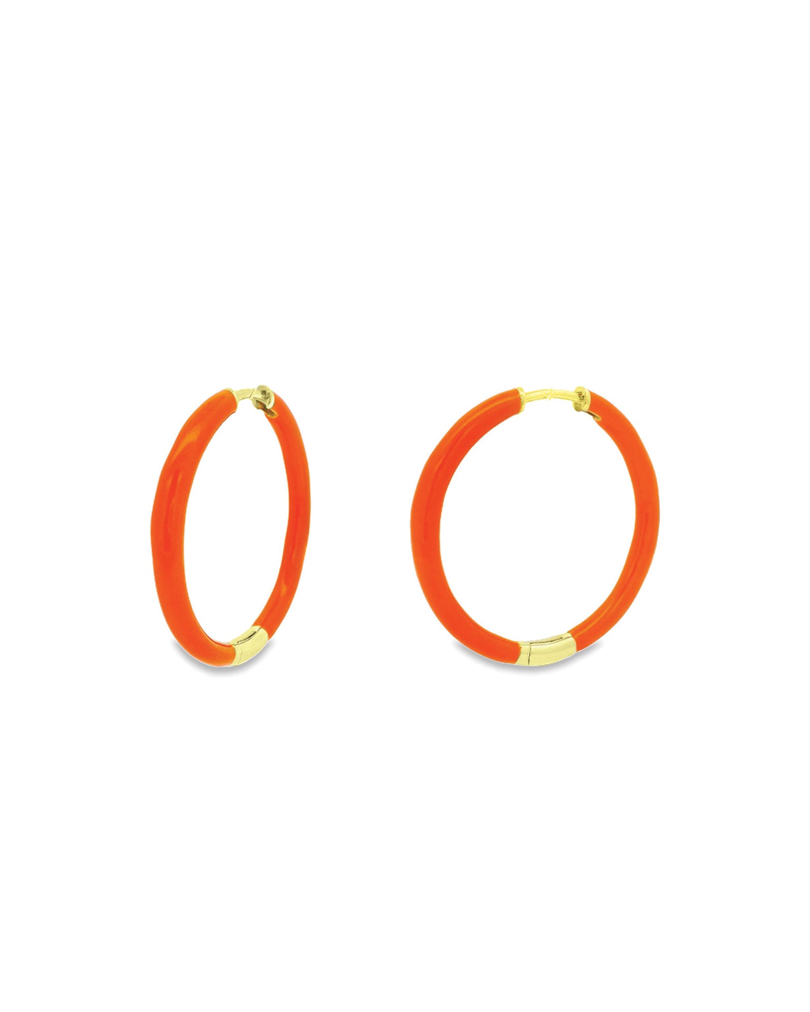 Baseline-Enamel Hinge Hoops | 38mm-Earrings-18k Gold Plated, Orange Enamel-Blue Ruby Jewellery-Vancouver Canada