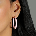 Enamel Hinge Hoops | 38mm 18k Gold Plated, Light Pink Enamel