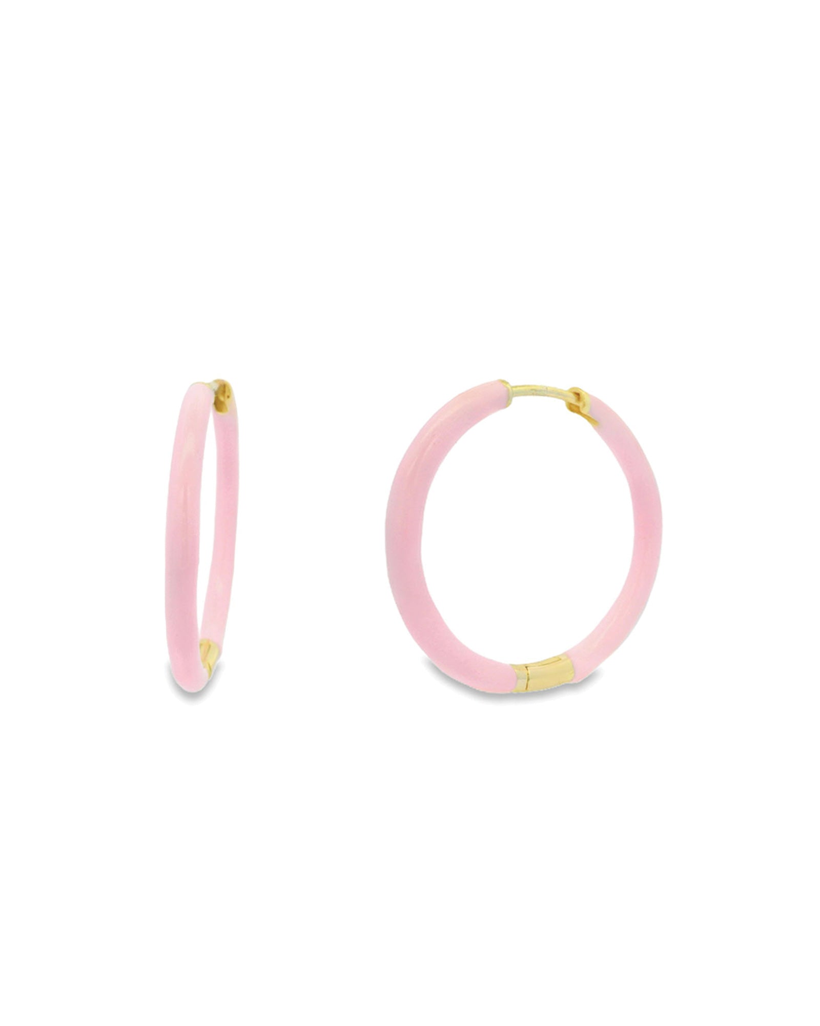 Baseline-Enamel Hinge Hoops | 38mm-Earrings-18k Gold Plated, Light Pink Enamel-Blue Ruby Jewellery-Vancouver Canada