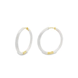 Baseline-Enamel Hinge Hoops | 38mm-Earrings-18k Gold Plated, White Enamel-Blue Ruby Jewellery-Vancouver Canada