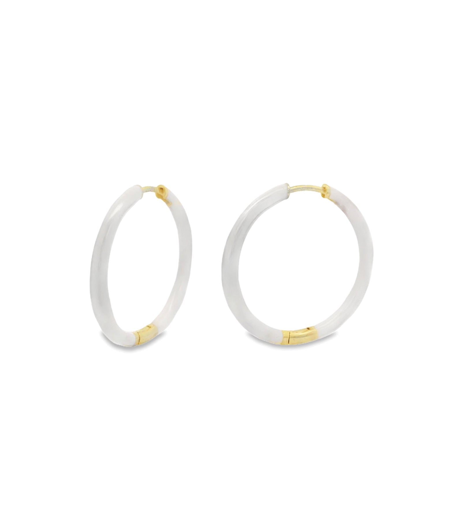 Baseline-Enamel Hinge Hoops | 38mm-Earrings-18k Gold Plated, White Enamel-Blue Ruby Jewellery-Vancouver Canada