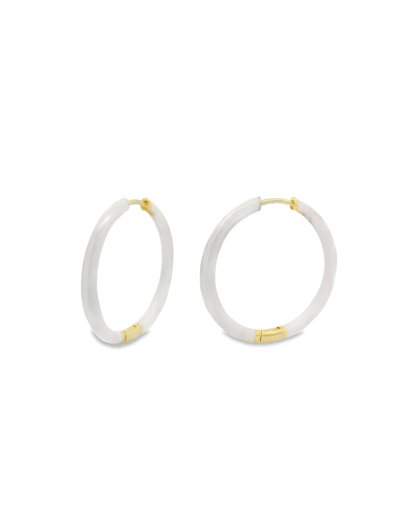 Baseline-Enamel Hinge Hoops | 38mm-Earrings-18k Gold Plated, White Enamel-Blue Ruby Jewellery-Vancouver Canada